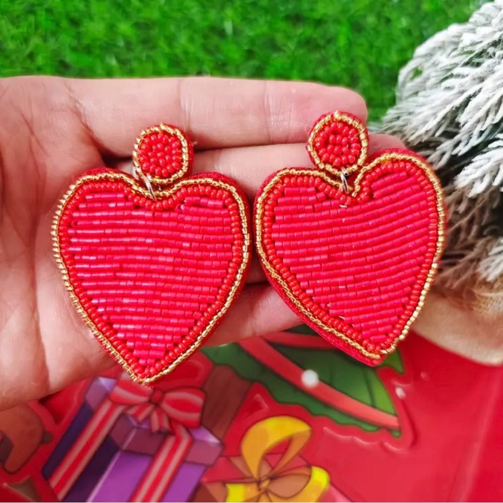 Handcrafted Red Heart Earrings